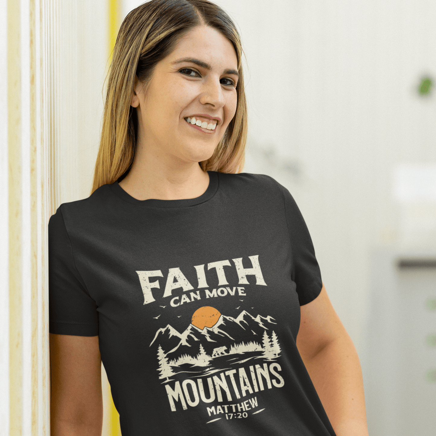 Faith Can Move Mountains Christian Bible Verse Tshirt