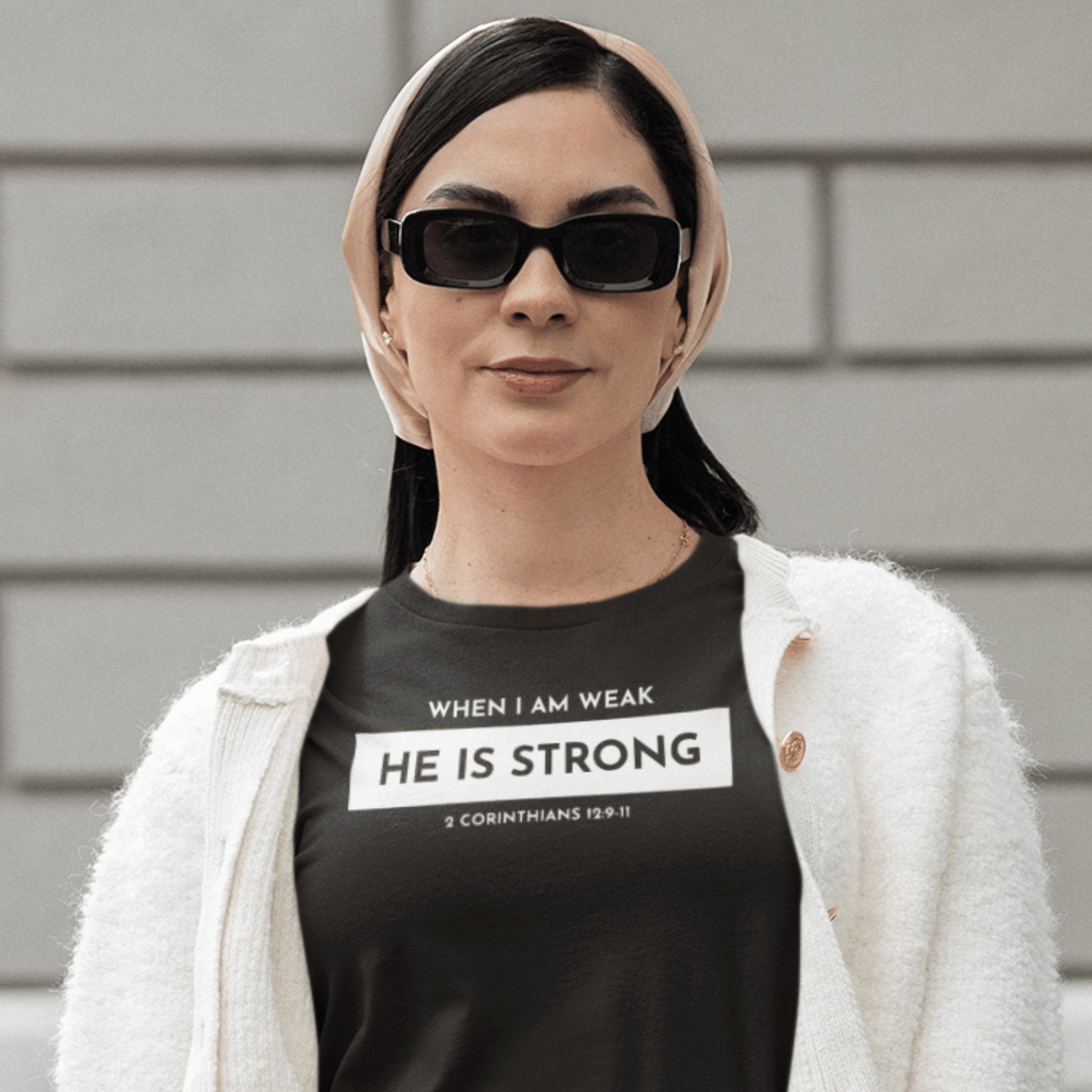 When I am weak He is Strong Minimalist Christian Tshirt